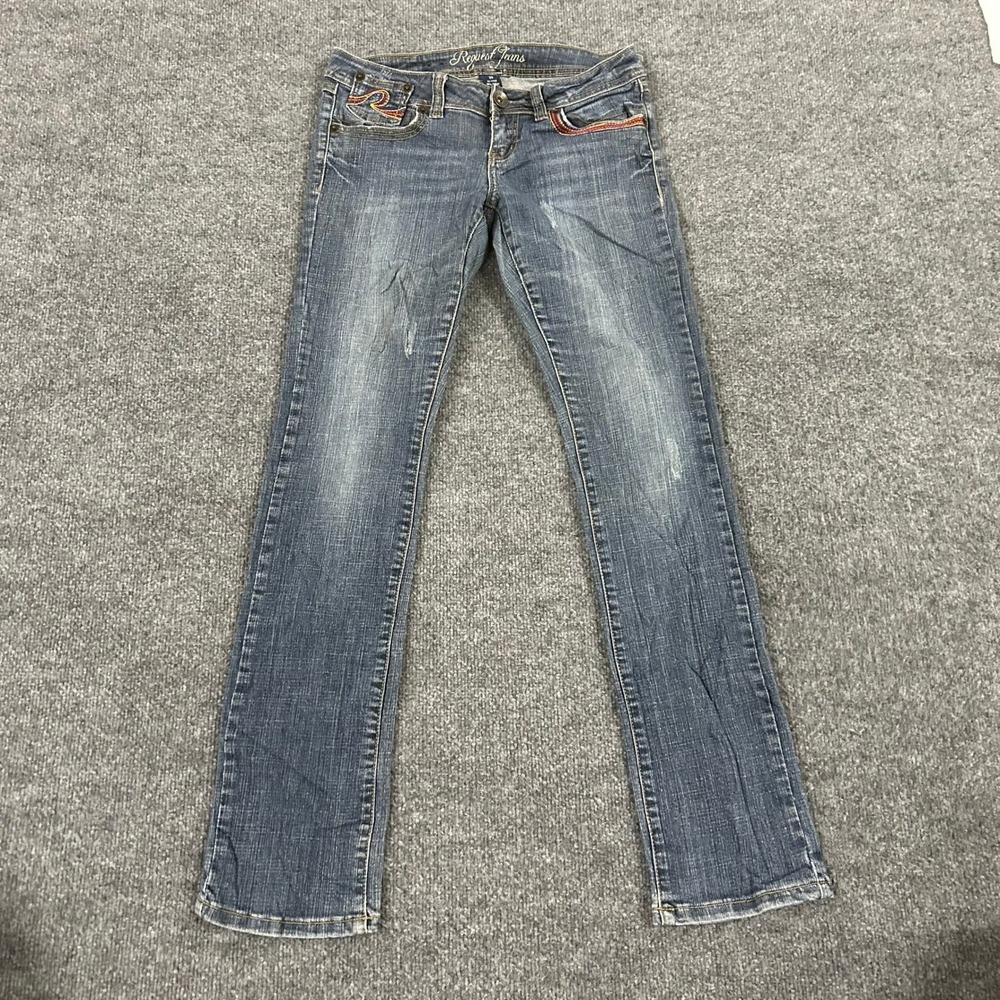 Request Jeans denim pants Womens Size 29 Blue Low Rise Straight Embroidered Y2K